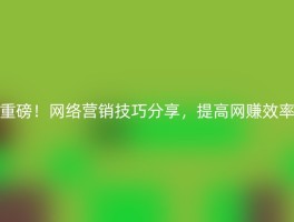 重磅！网络营销技巧分享，提高网赚效率