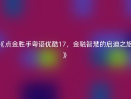 《点金胜手粤语优酷17，金融智慧的启迪之旅》